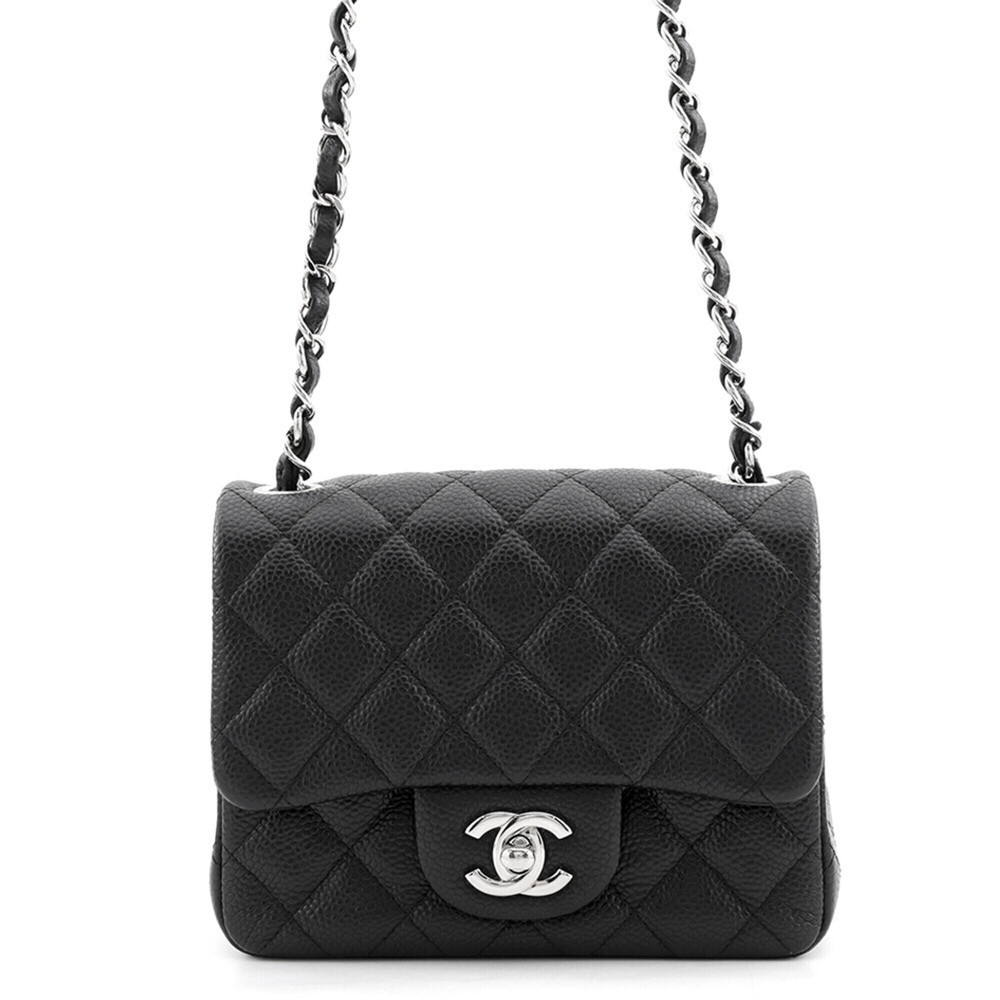 Chanel Chain Shoulder Bag Mini Classic Matelassé Coco Mark Caviar Skin A35200...